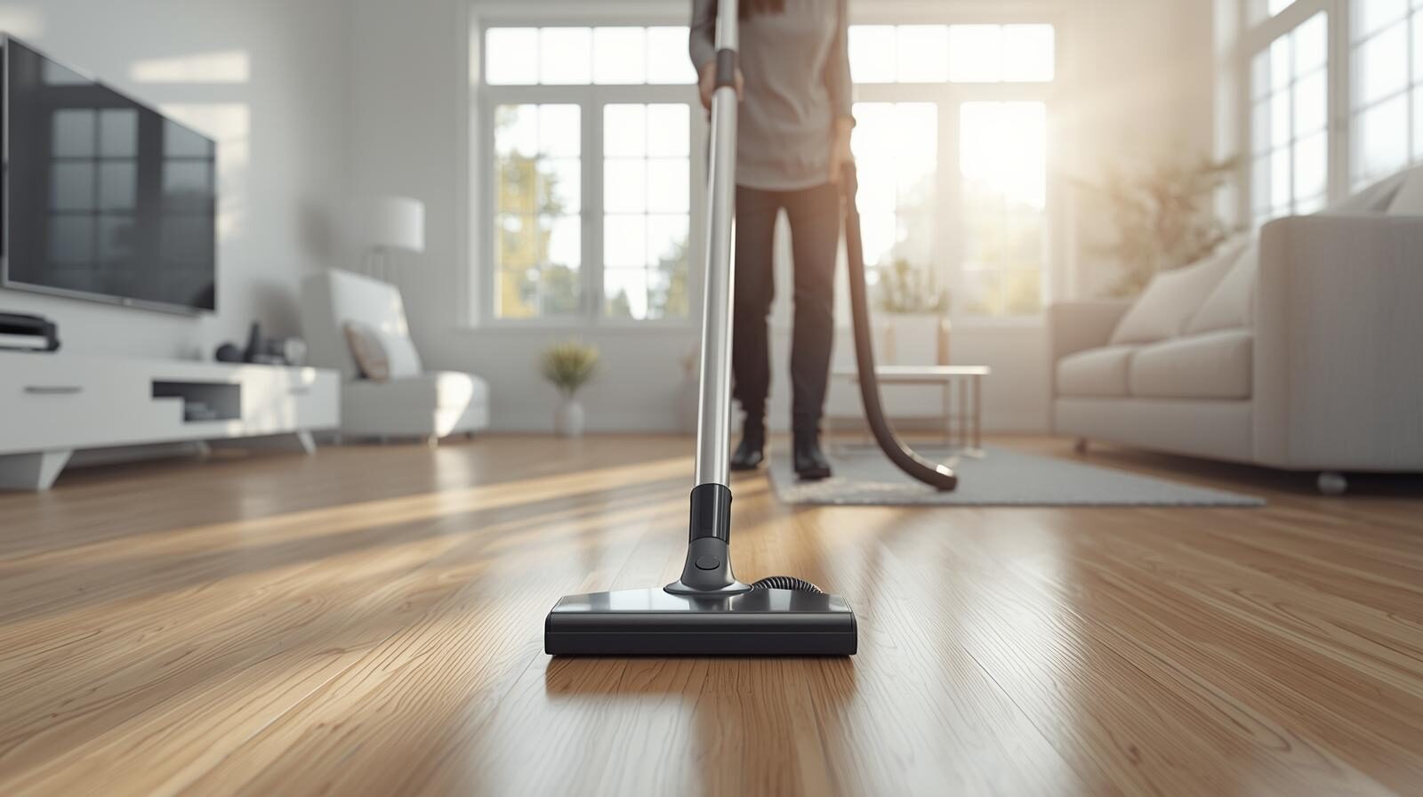 Vacuuming hardwood floors in an empty Toronto home