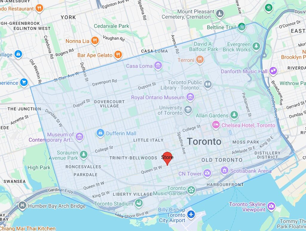 Map of the Soda Cleaning service area in downtown Toronto